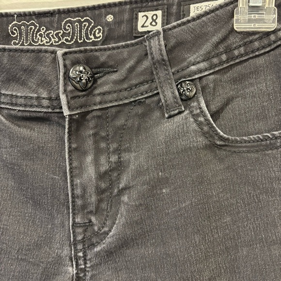 Miss Me Black Skinny Jeans Raw Hem Sequins Pockets Western Goth Embellished - Picture 5 of 12